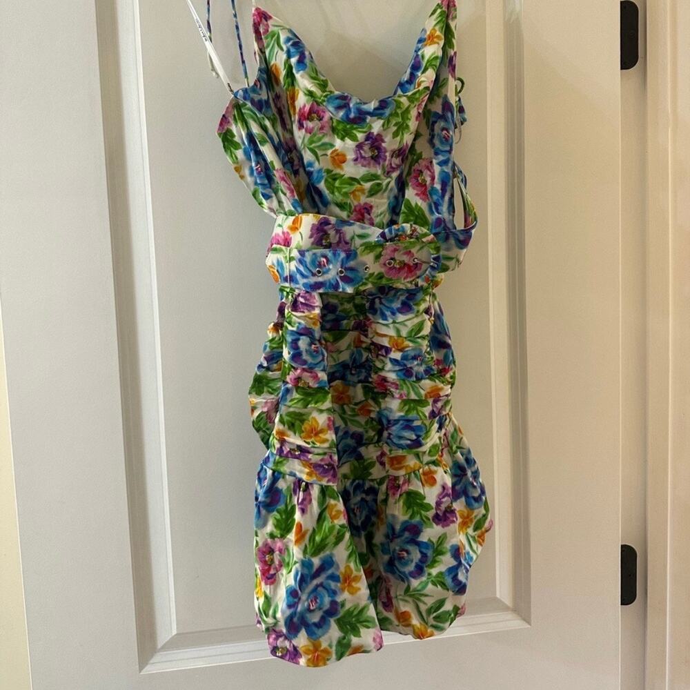 For Love & Lemons Miranda Vibrant Bright Floral Mini Dress with Belt NEW MEDIUM - Picture 2 of 7